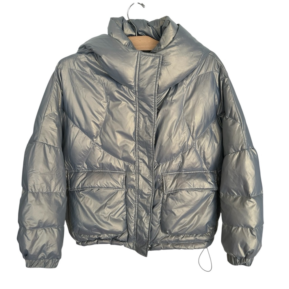 Lattier 100% Down Silver Puffer | Gorpcore Techwear Scandinavian Minimalist sz M - Picture 1 of 10